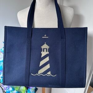 Spartina 449 Navy Canvas Tote with Cream Lighthouse Embroidery
